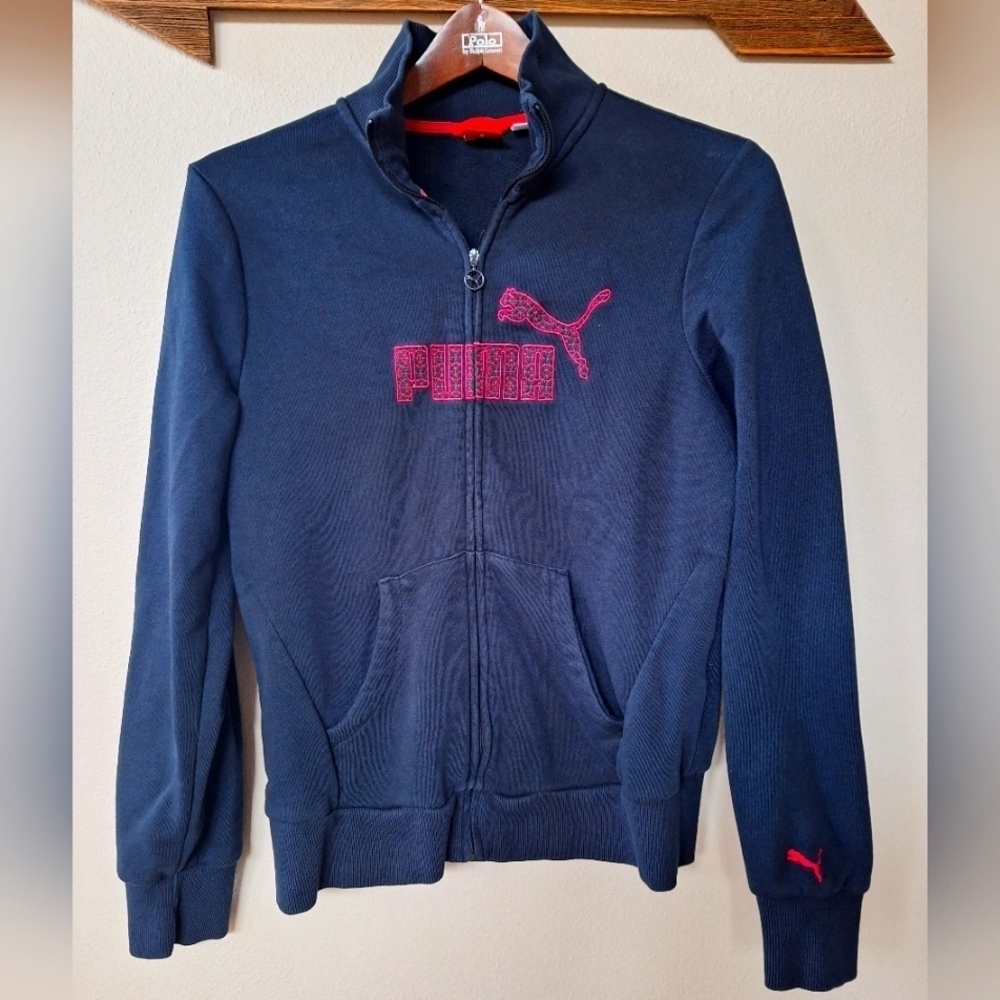 Puma Womens Zip Up Sweatshirt/Jacket Navy Pink Size M